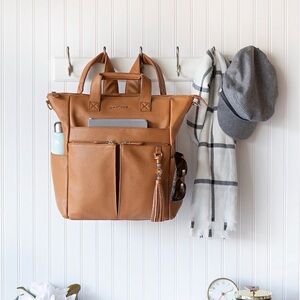 LILY JADE Full Grain Leather, Cognac Travel diaper Book Bag Convertible Backpack